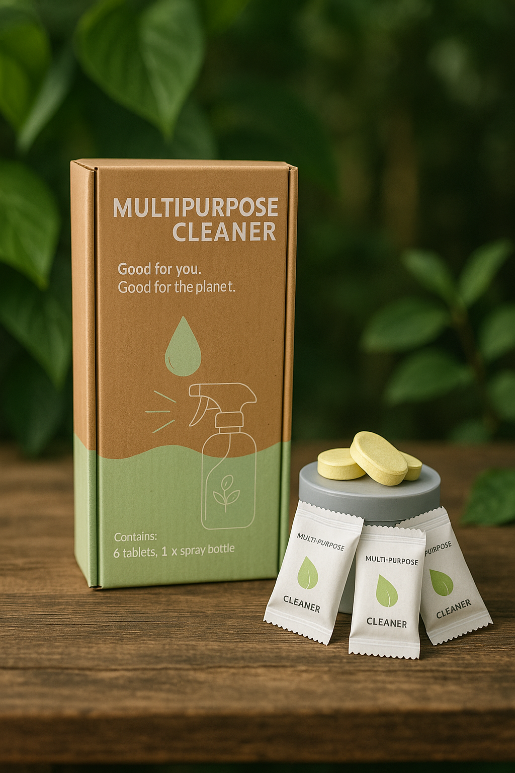 Multi-purpose cleaning tablet with bottle